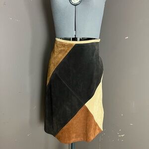 Vintage Old Navy Leather Colorblock Skirt - Tan, Brown